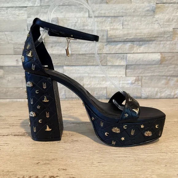 Aldo x Wicked Takeflight Size 8.5M Women’s Black Platform Block Heel Sandal NEW