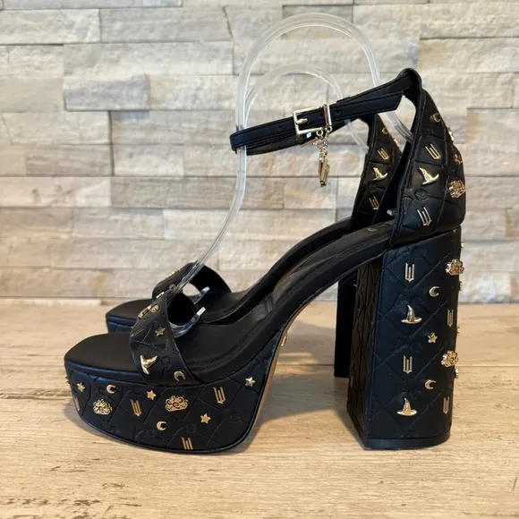 Aldo x Wicked Takeflight Size 8.5M Women’s Black Platform Block Heel Sandal NEW