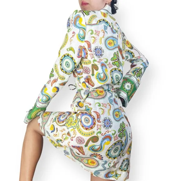 Alemais Arcade Linen Mini Bellsleeve Shirt Dress Size US 2