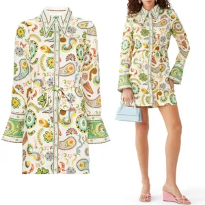 Alemais Arcade Linen Mini Bellsleeve Shirt Dress Size US 2