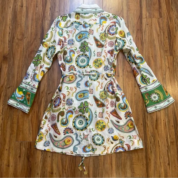 Alemais Arcade Linen Mini Bellsleeve Shirt Dress Size US 2