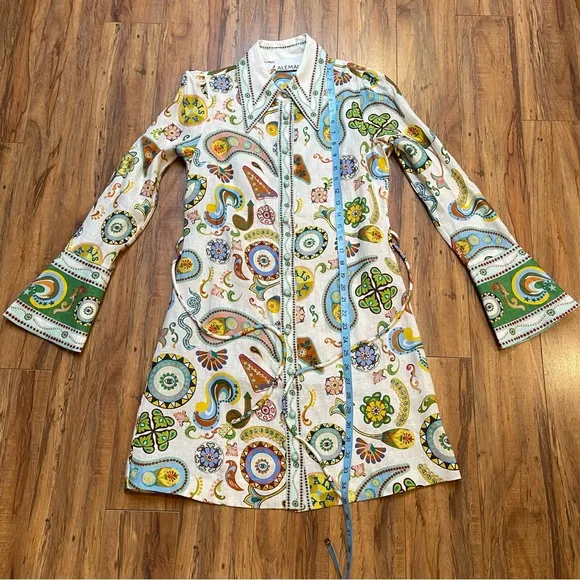 Alemais Arcade Linen Mini Bellsleeve Shirt Dress Size US 2