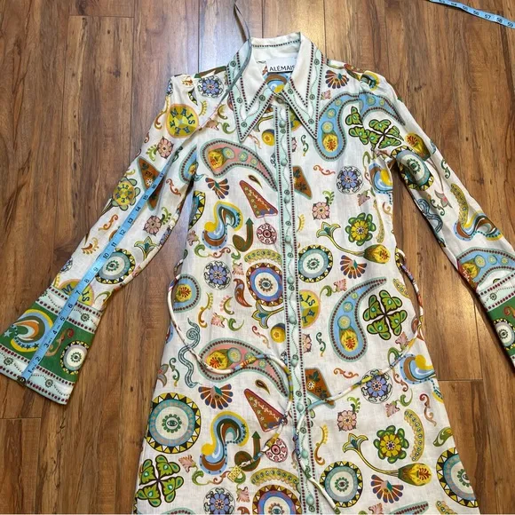 Alemais Arcade Linen Mini Bellsleeve Shirt Dress Size US 2