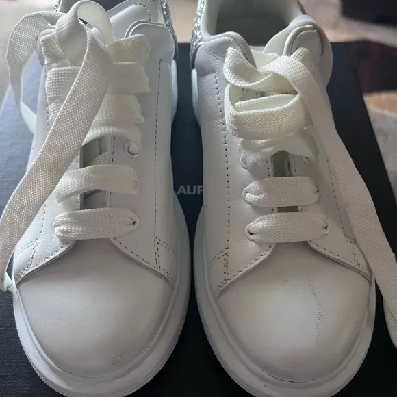 Alexander McQueen White and Silver Glitter Shoes! Worn a few times