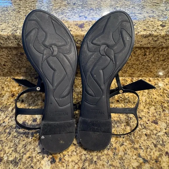 Alexandre Birman Clarita Jelly T-Strap Sandals Black bow flats size 37 US 7