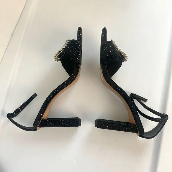 Alexandre Birman Madelina Sandals Black Suede Heels Crystals Sz 6.5 M (EU 37)