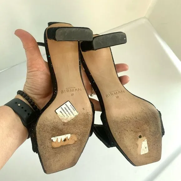 Alexandre Birman Madelina Sandals Black Suede Heels Crystals Sz 6.5 M (EU 37)