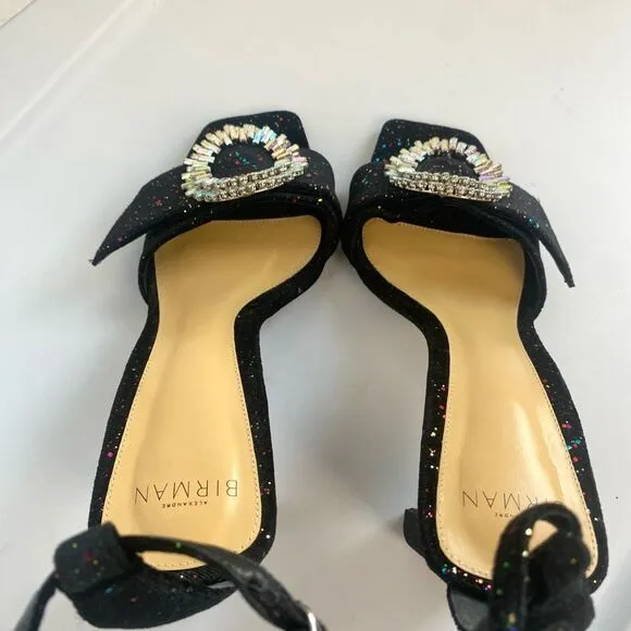 Alexandre Birman Madelina Sandals Black Suede Heels Crystals Sz 6.5 M (EU 37)