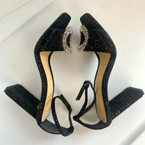 Alexandre Birman Madelina Sandals Black Suede Heels Crystals Sz 6.5 M (EU 37)