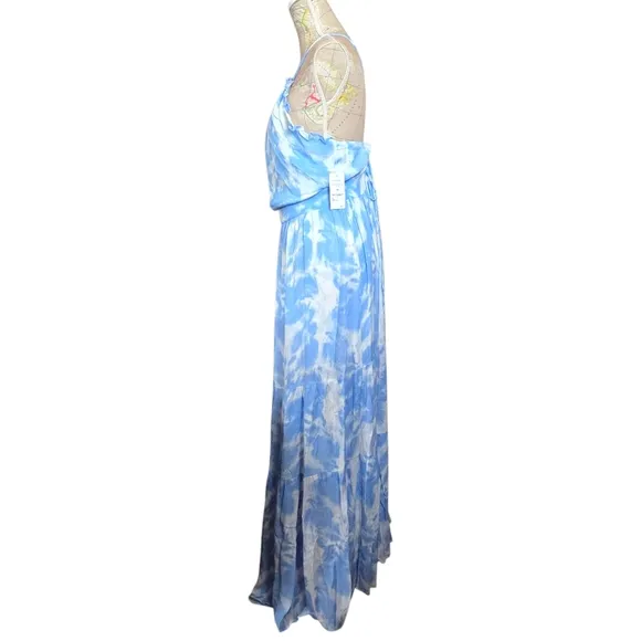 ALEXIA ADMOR Size 14 Blue White Apron Halterneck Open Back Tiered Maxi Dress NWT