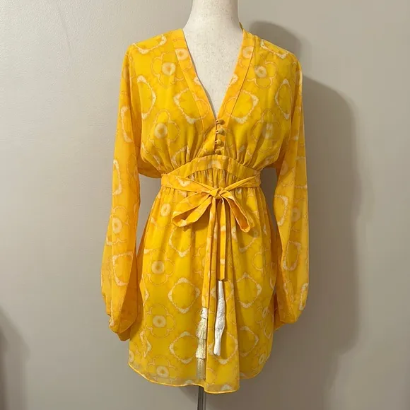 ALEXIS NWT Long Sleeve Yellow Luss Dress Size XS Resortwear Boho Beachy Chic