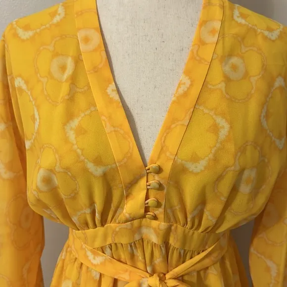 ALEXIS NWT Long Sleeve Yellow Luss Dress Size XS Resortwear Boho Beachy Chic