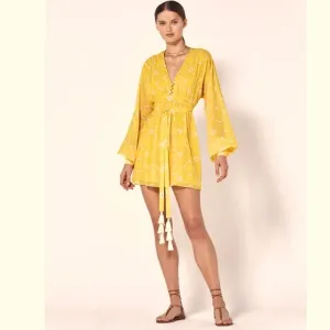 ALEXIS NWT Long Sleeve Yellow Luss Dress Size XS Resortwear Boho Beachy Chic