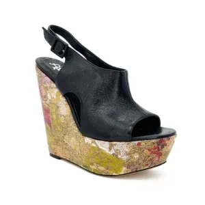 Alice   Olivia Sonia Platform Wedge Heels Black Leather Euro Size 37 = US 7 EUC