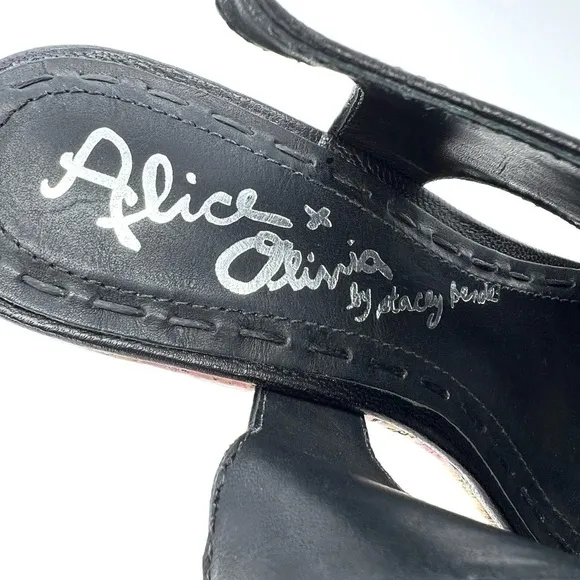 Alice   Olivia Sonia Platform Wedge Heels Black Leather Euro Size 37 = US 7 EUC