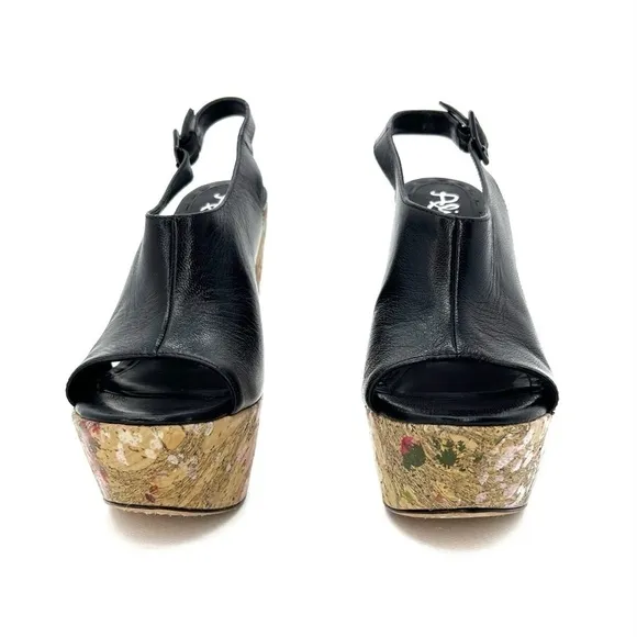Alice   Olivia Sonia Platform Wedge Heels Black Leather Euro Size 37 = US 7 EUC