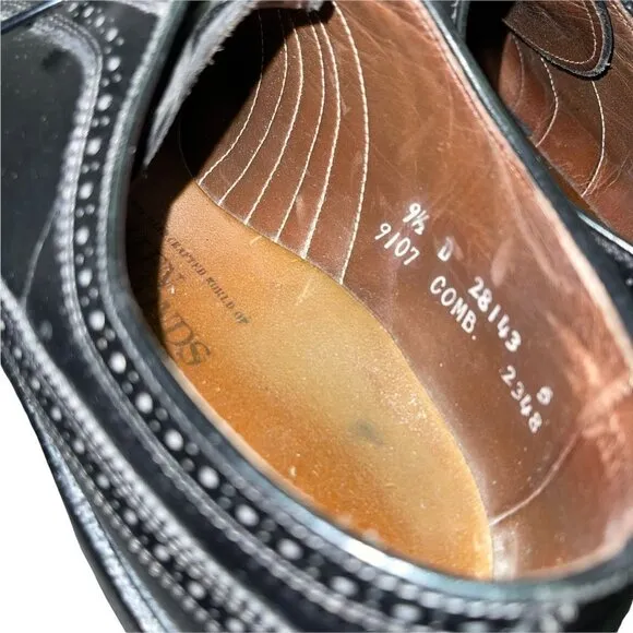 Allen Edmonds Chester Black Wing Tip Oxford Tie Men's Dress Shoes 9.5 9.5D