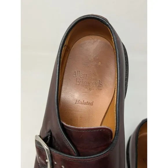 Allen Edmonds Halsted 9.5 D Burgundy Leather Men's Buckle Strap Dress Shoes