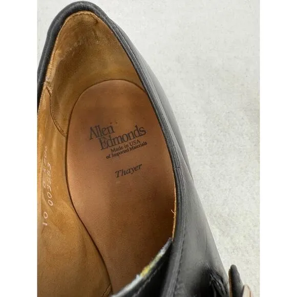 Allen Edmonds Thayer USA Black Leather Apron Toe Monk Strap Dress Shoe Mens 10 D