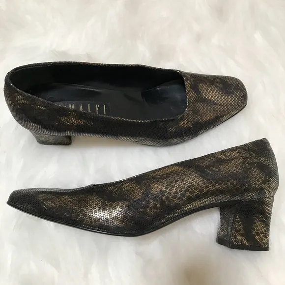 Amalfi Italy Leather Pumps Black Gold Size 9