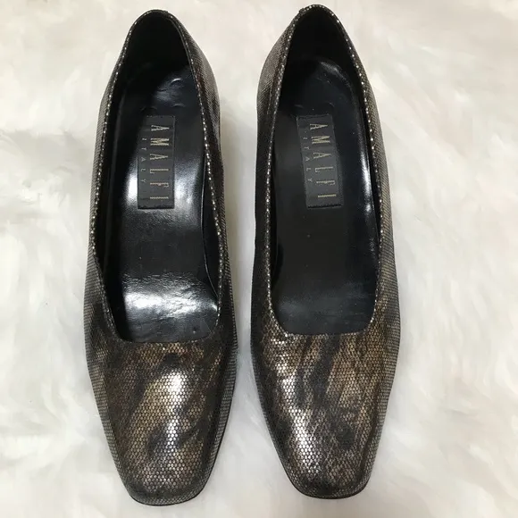 Amalfi Italy Leather Pumps Black Gold Size 9