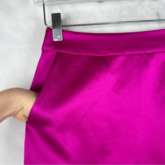 Amanda Uprichard Corella 100% Silk High Waisted Asymmetric Mini Skirt Pink XS