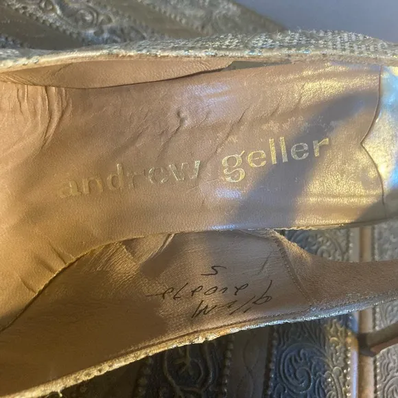 Andrew Geller heels shoes size 9.5 VTG gold rose slingback bridal kitten heel