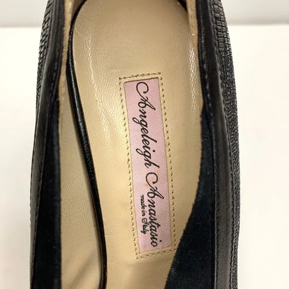 ANGELEIGH ANASTASIO Black Leather Peep Toe Platform Stiletto Sz 8