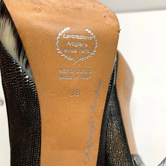 ANGELEIGH ANASTASIO Black Leather Peep Toe Platform Stiletto Sz 8