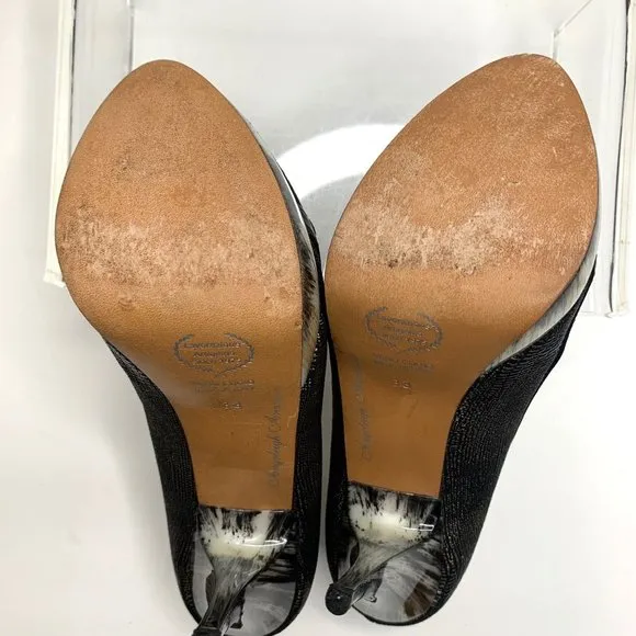 ANGELEIGH ANASTASIO Black Leather Peep Toe Platform Stiletto Sz 8