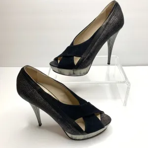 ANGELEIGH ANASTASIO Black Leather Peep Toe Platform Stiletto Sz 8