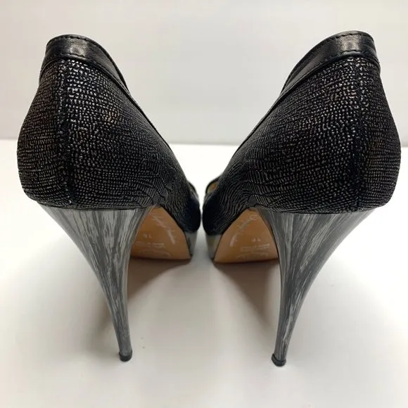 ANGELEIGH ANASTASIO Black Leather Peep Toe Platform Stiletto Sz 8
