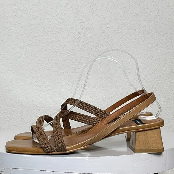 ANTHROPOLOGIE ANGEL ALARCON LEXIE RAFFIA SLINGBACK HEELED SANDALS