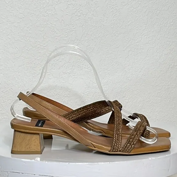 ANTHROPOLOGIE ANGEL ALARCON LEXIE RAFFIA SLINGBACK HEELED SANDALS