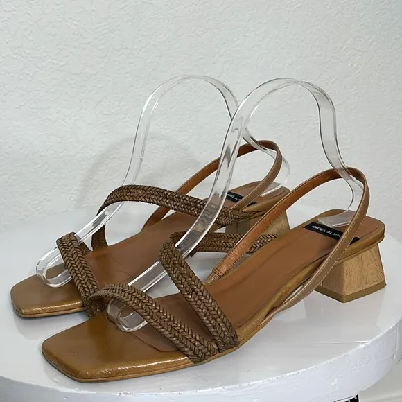 ANTHROPOLOGIE ANGEL ALARCON LEXIE RAFFIA SLINGBACK HEELED SANDALS