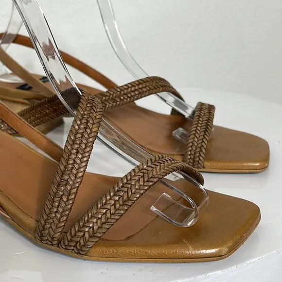ANTHROPOLOGIE ANGEL ALARCON LEXIE RAFFIA SLINGBACK HEELED SANDALS