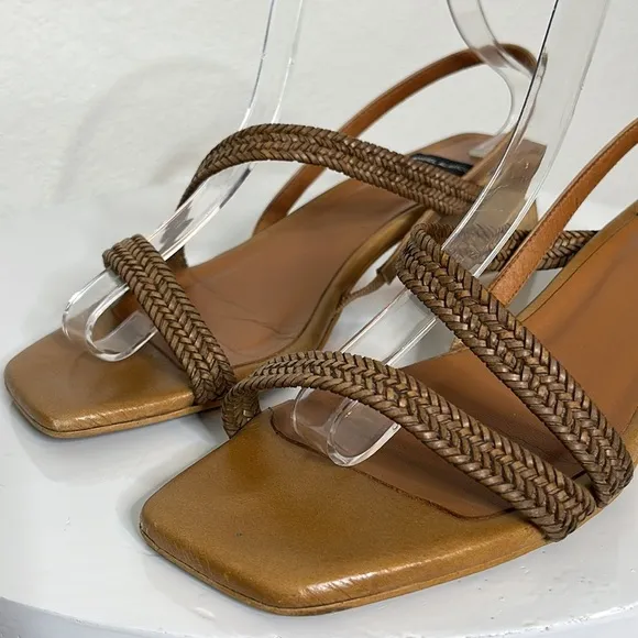 ANTHROPOLOGIE ANGEL ALARCON LEXIE RAFFIA SLINGBACK HEELED SANDALS