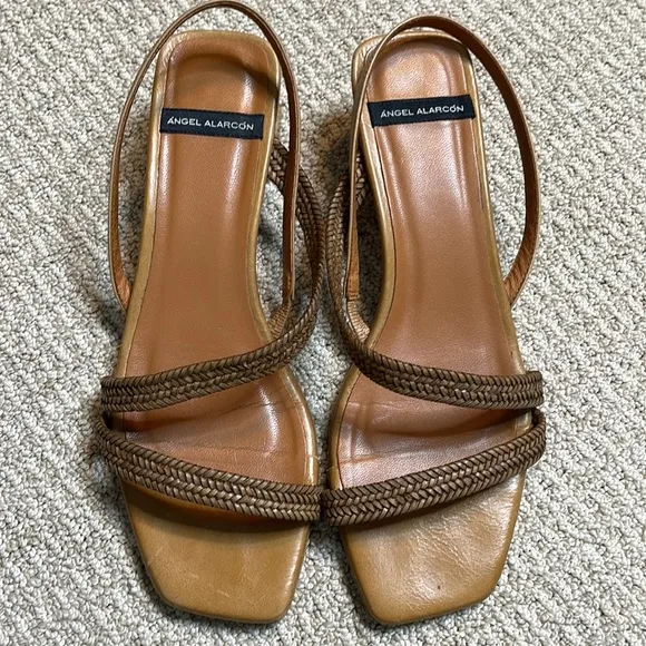 ANTHROPOLOGIE ANGEL ALARCON LEXIE RAFFIA SLINGBACK HEELED SANDALS