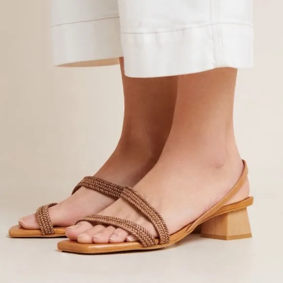 ANTHROPOLOGIE ANGEL ALARCON LEXIE RAFFIA SLINGBACK HEELED SANDALS