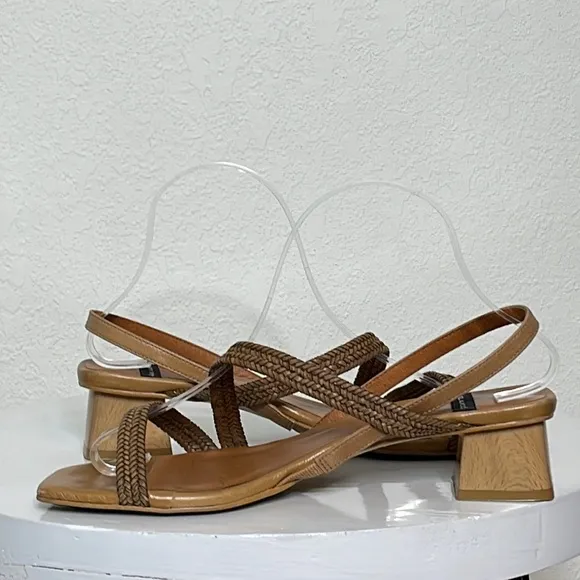 ANTHROPOLOGIE ANGEL ALARCON LEXIE RAFFIA SLINGBACK HEELED SANDALS
