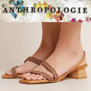 ANTHROPOLOGIE ANGEL ALARCON LEXIE RAFFIA SLINGBACK HEELED SANDALS