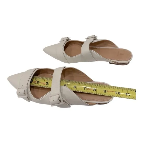 Anthropologie BILL BLASS SYLVIE SLIDE All Leather Mules Flats IVORY size 10