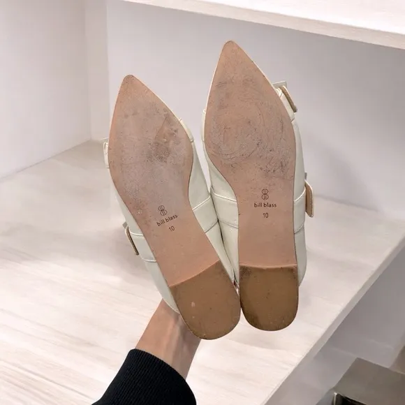 Anthropologie BILL BLASS SYLVIE SLIDE All Leather Mules Flats IVORY size 10