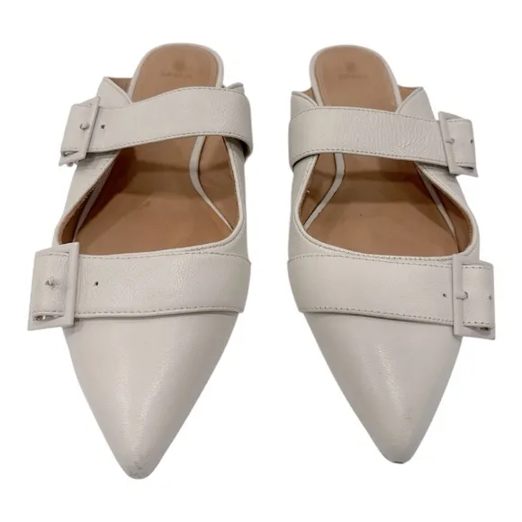 Anthropologie BILL BLASS SYLVIE SLIDE All Leather Mules Flats IVORY size 10