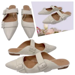 Anthropologie BILL BLASS SYLVIE SLIDE All Leather Mules Flats IVORY size 10