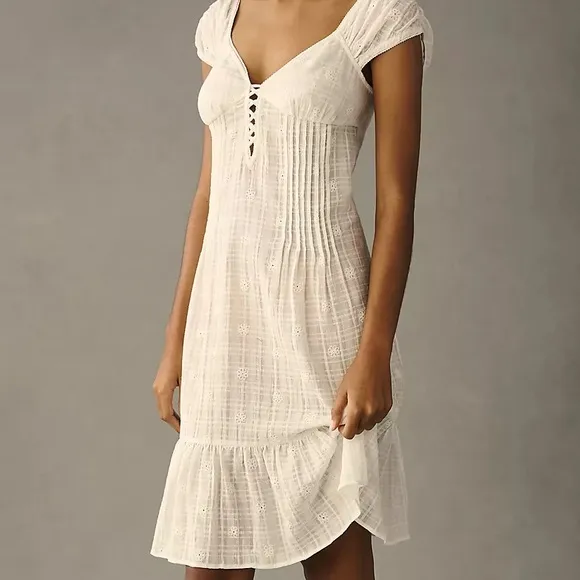 Anthropologie Cap Sleeve Lace-Up Babydoll Dress