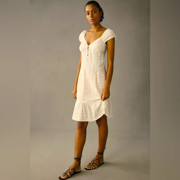 Anthropologie Cap Sleeve Lace-Up Babydoll Dress