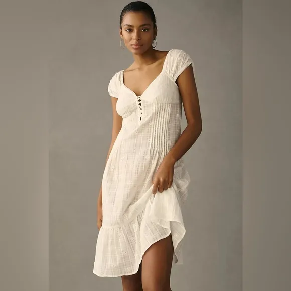 Anthropologie Cap Sleeve Lace-Up Babydoll Dress