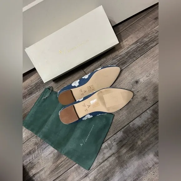 Anthropologie Dark Denim White Floral Applqe Ballet flats shoes TJL-20-6