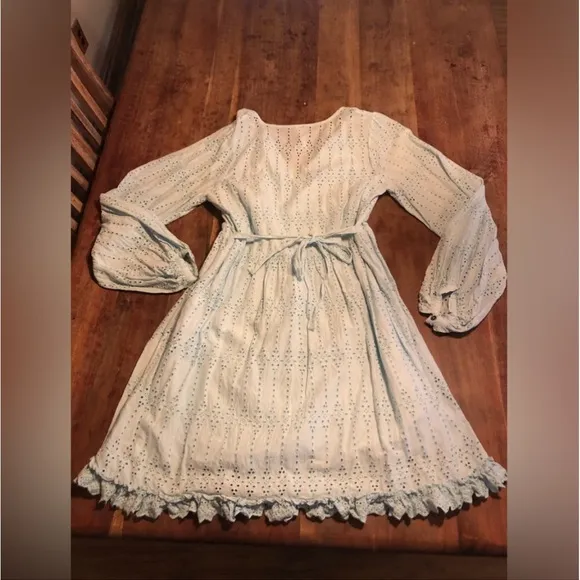 Anthropologie Dress Eyelet Baby Doll in light Blue